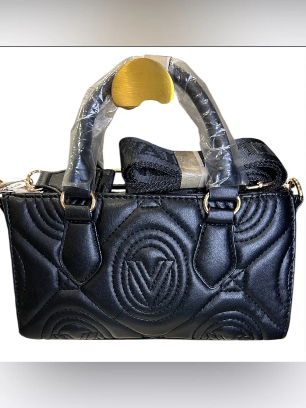 Valentino Orlandi Quilted Vegan Leather Satchel with Black w/Gold Hardware NWT - Picture 3 of 5